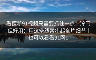 看懂新91视频只需要抓住一点：冷门但好用：用这条线索串起全片细节｜也可以看看91网1
